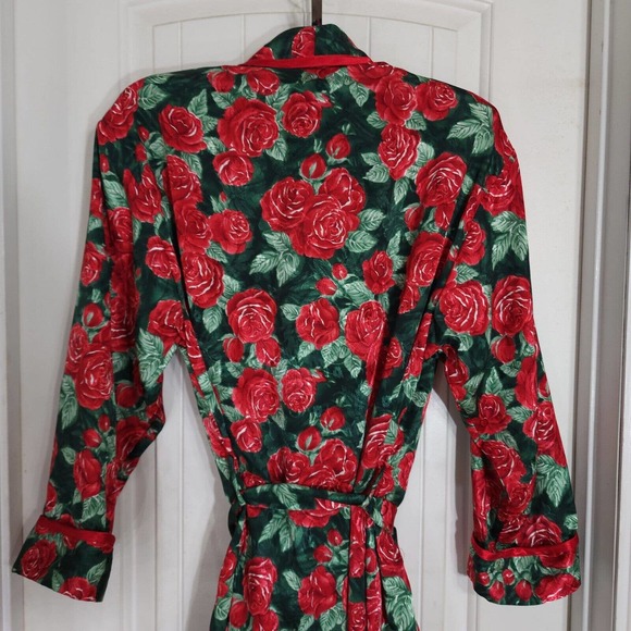 Victorias Secret Womens Robe Vtg 80s Gold Label Red Green Floral Satin Long Sz S - Picture 10 of 11